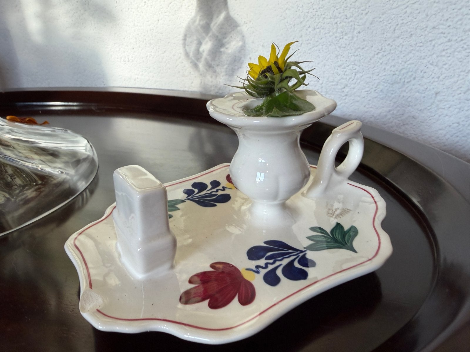 Antieke boerebond Keramieken Kandelaar met Bloemenmotief, Ophalen of Verzenden, Keramiek of Aardewerk