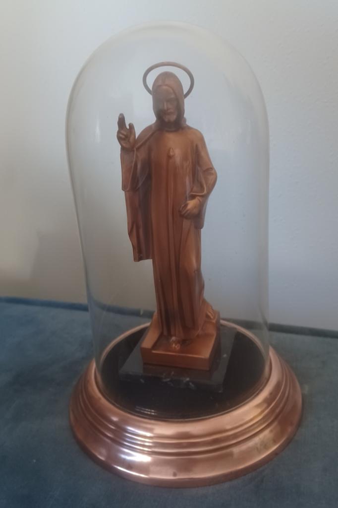 Oud metalen Jezus Heilige beeld in stolp Jesus statue, Ophalen of Verzenden
