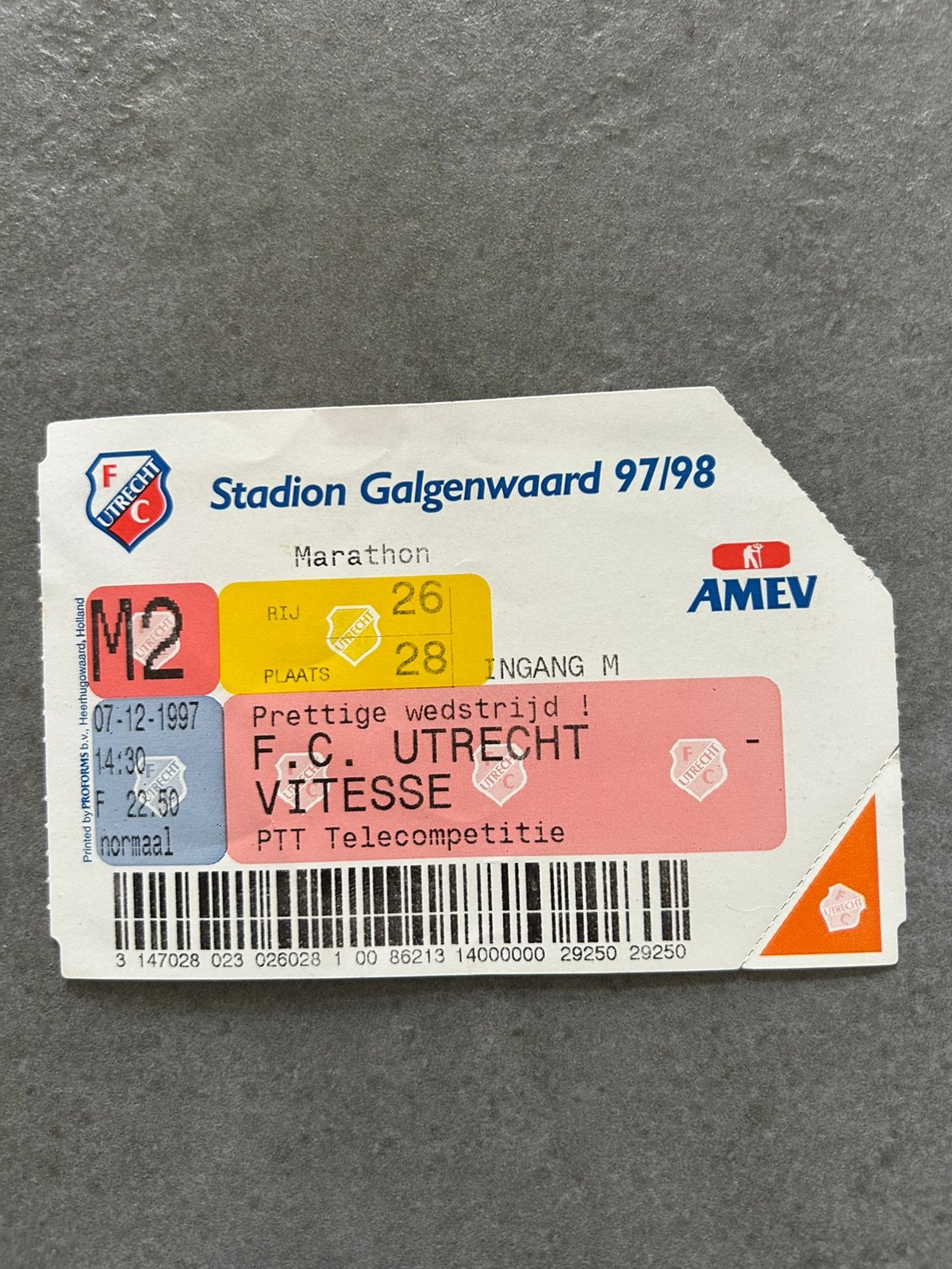 FC Utrecht - Vitesse 1997 ticket, Ophalen of Verzenden, F.C. Utrecht, Overige typen