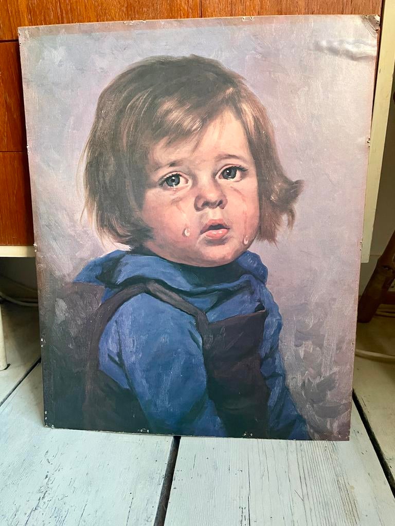 Vintage Prent Huilend Zigeunerjongetje - 39 x 49 cm, Ophalen of Verzenden
