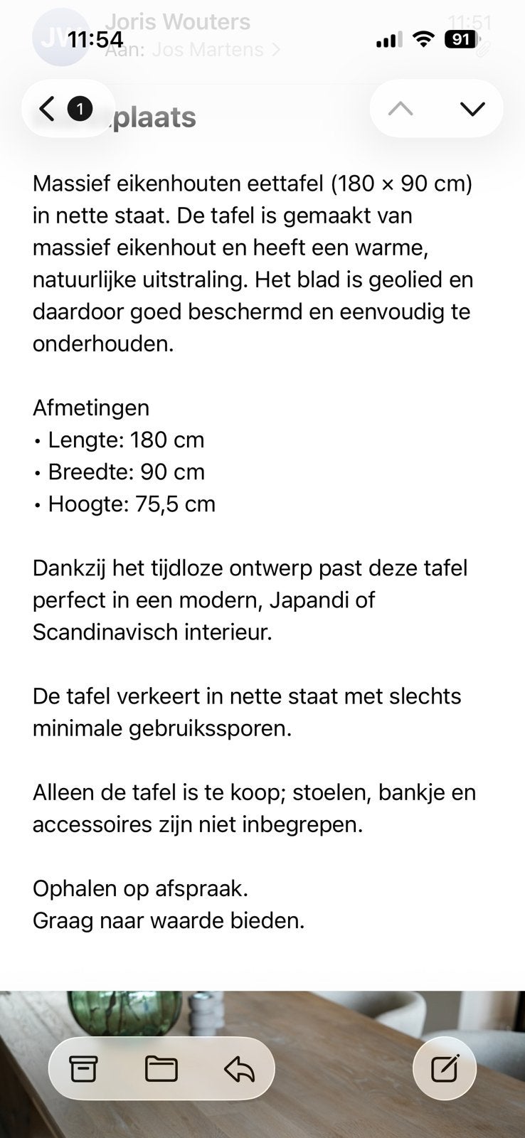 Eijken eettafel, Ophalen, Zo goed als nieuw, Rechthoekig, 50 tot 100 cm