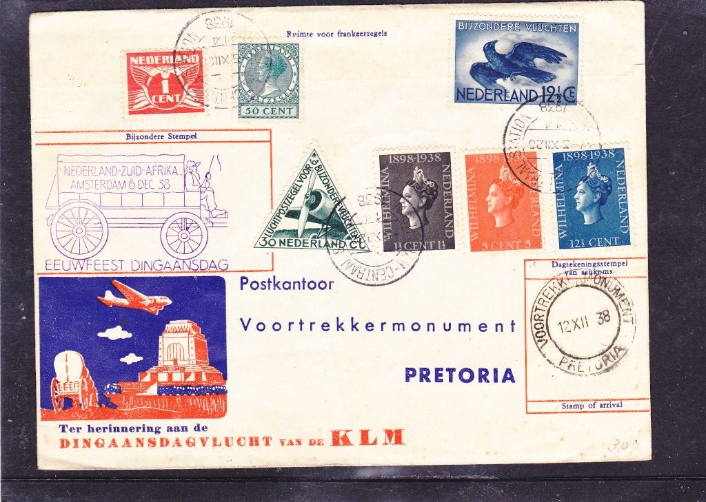 Dingaansvlucht Luchtpost Amsterdam-Pretoria 1938 (1061,1068), Postzegels en Munten, Verzenden, Envelop
