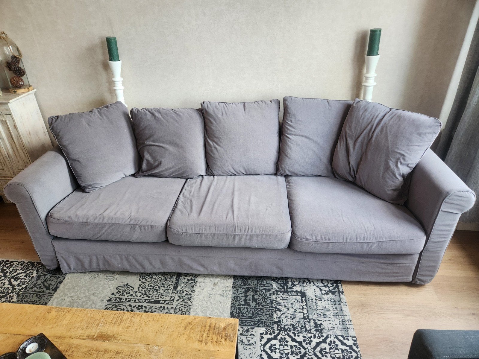Grijze driezitsbank met afneembare hoezen, Huis en Inrichting, Ophalen, Gebruikt, Driepersoons, 75 tot 100 cm
