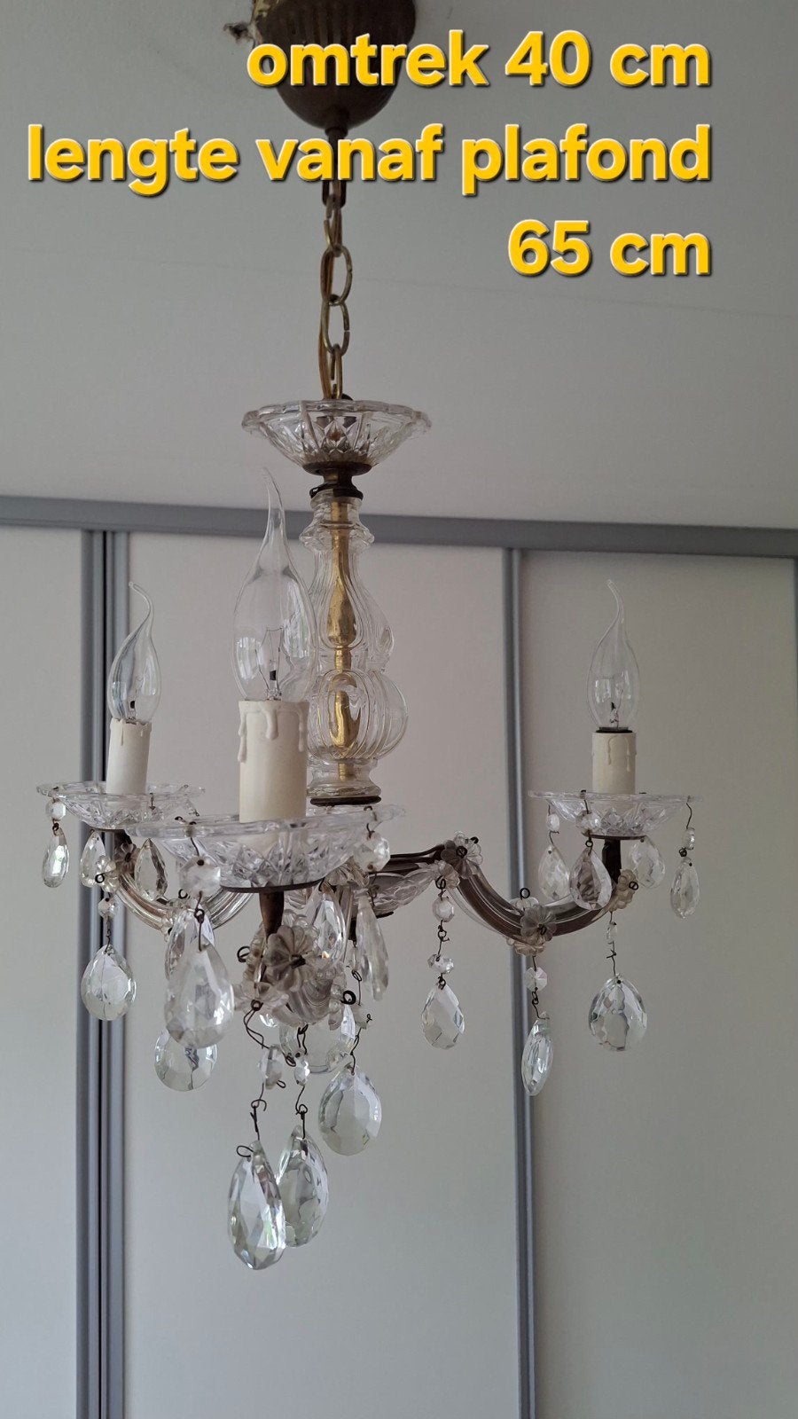Glazen kroonluchter met kristallen hangers, Ophalen of Verzenden