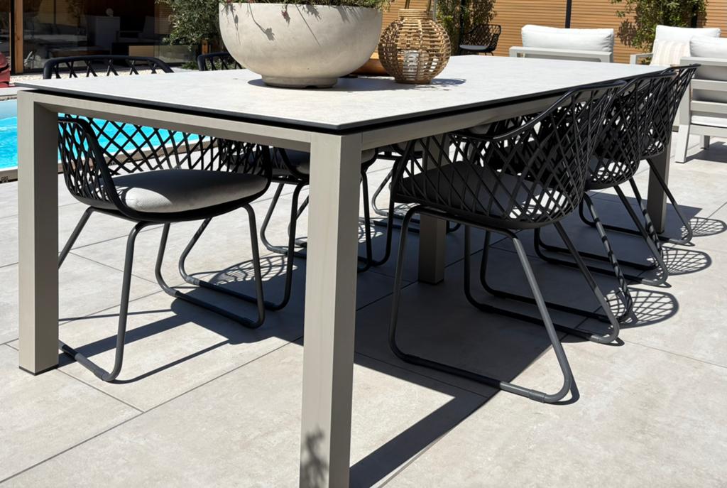 Life tuinset 260x100 cm keramiek Oyster met 8 stoelen, Ophalen, Overige materialen, Eettafel, 6 zitplaatsen