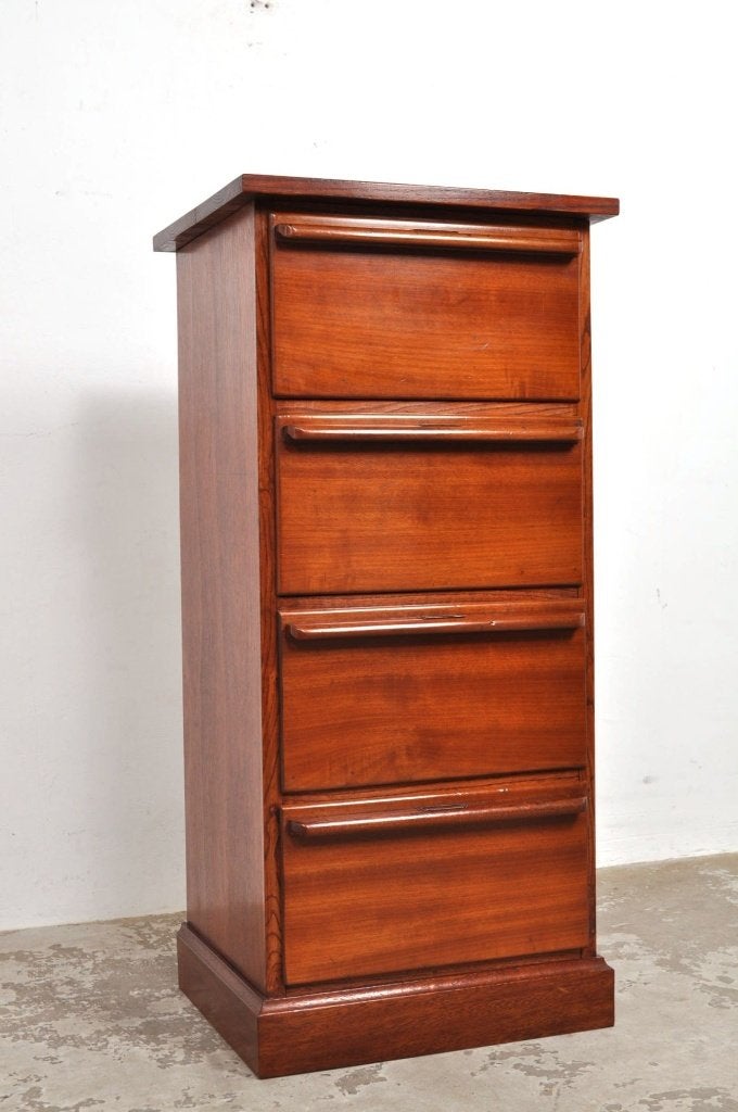 Vintage mahonie archiefkast ladekast kast jaren 40, Gebruikt, 100 tot 150 cm, 3 of 4 laden, 25 tot 50 cm