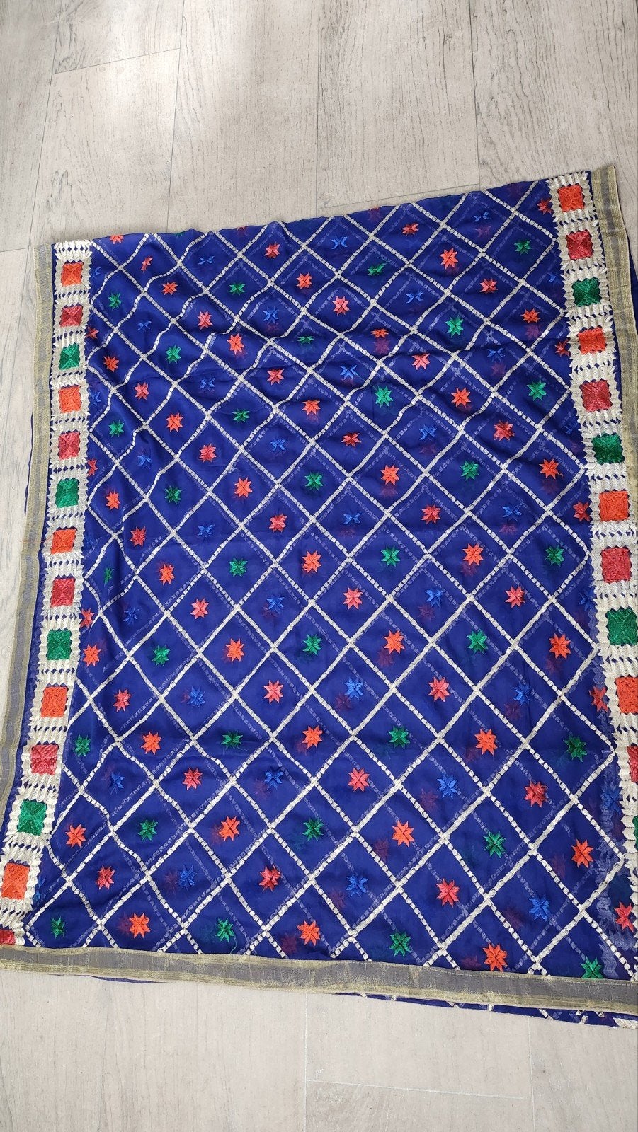 Blauwe multikleurige sjaal - 228 x 95 cm, Verzenden, Nieuw, Sjaal