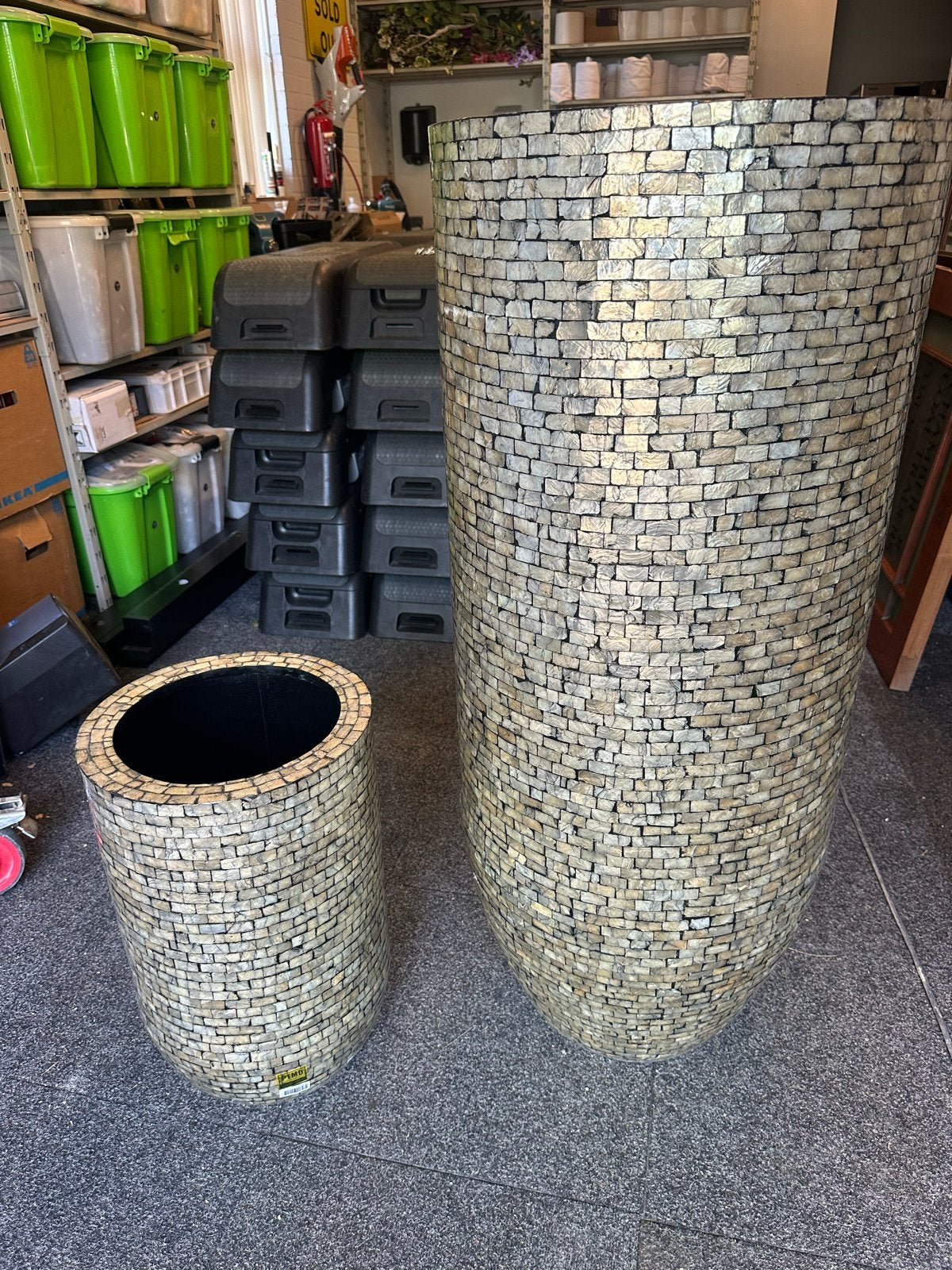 Set van 2 PTMDC Collection vazen met mozaïekpatroon, Ophalen, Overige materialen, Met patroon/structuur, Beige