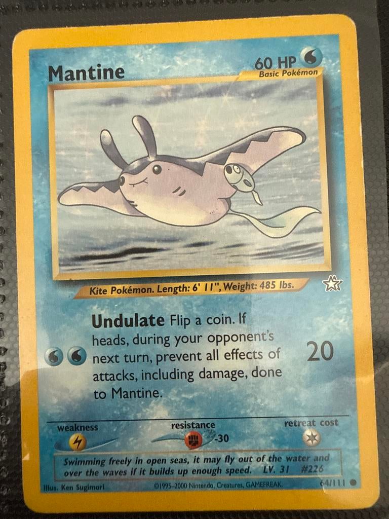 Mantine Pokémon Kaart - Basic Pokémon 60 HP, Ophalen of Verzenden, Gebruikt, Losse kaart