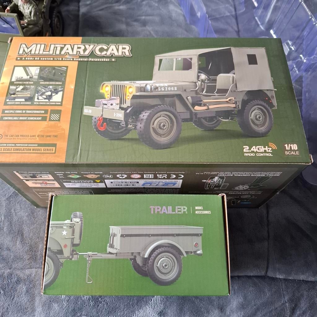 RC Militaire Auto met Trailer, Offroad Truck en Graafmachine, Elektro, Verzenden, Auto offroad, Nieuw