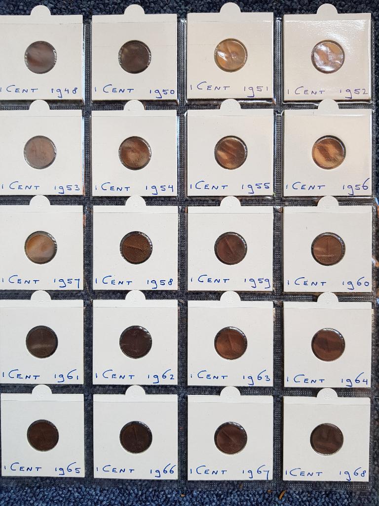 1 Cent Munten Compleet 1948, 1950 - 1980 NL, Postzegels en Munten, Munten | Nederland, Ophalen of Verzenden, Koningin Juliana