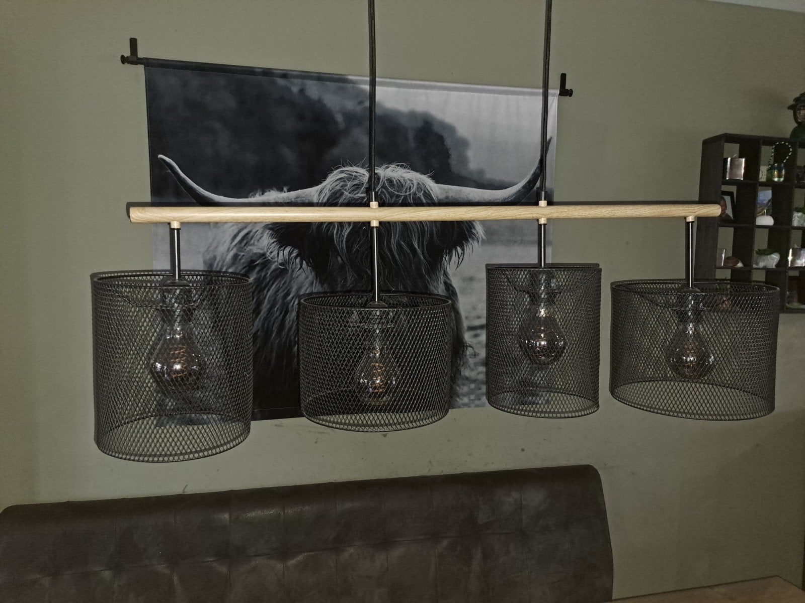 Hanglamp 4 lichtpunten, Huis en Inrichting, Ophalen of Verzenden, Gebruikt, Metaal, Industrieel