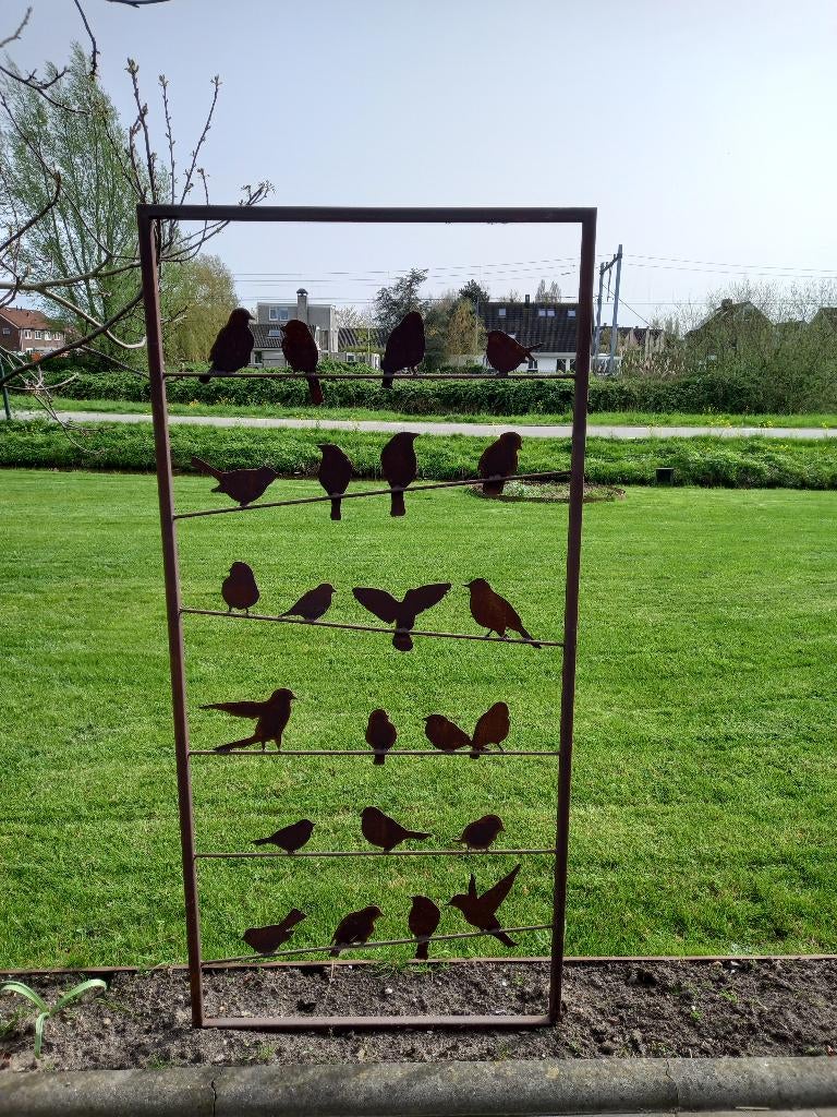 tuinpaneel met vogels van cortenstaal 200 cm hoogte, Tuin en Terras, Ophalen, Nieuw