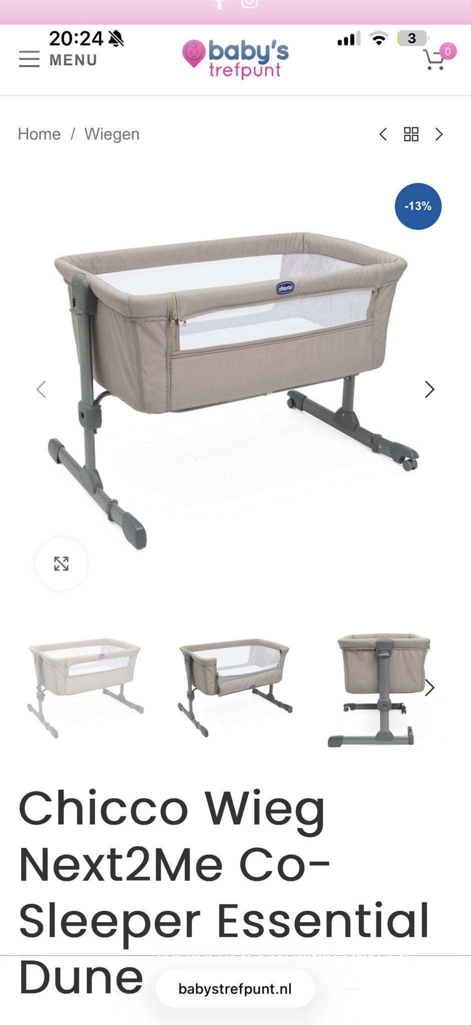 Chicco Wieg Next2Me Co-Sleeper Essential Dune, Kinderen en Baby's, Babywiegjes en Ledikanten, Ophalen, Zo goed als nieuw, Wieg