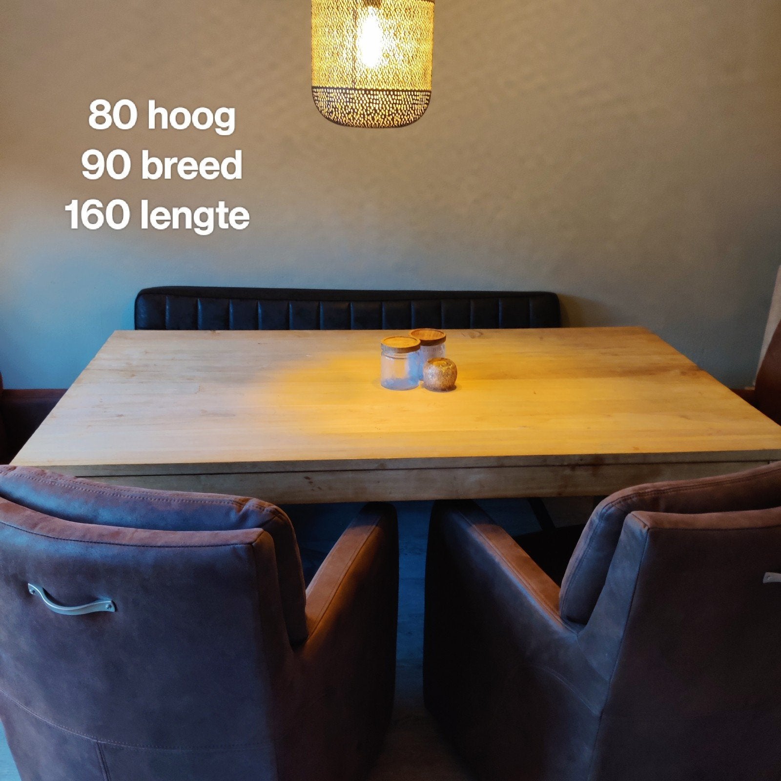 Robuuste houten eettafel - 160x90 cm, Ophalen, Gebruikt, Robuust, Landelijk, 50 tot 100 cm