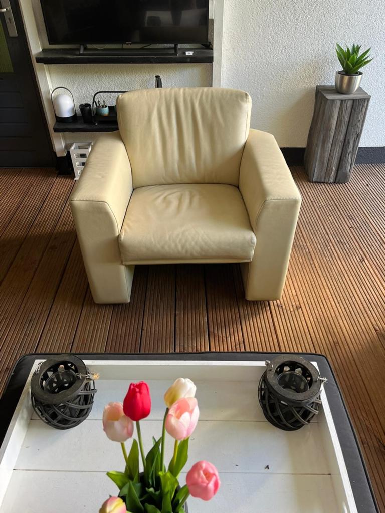 Leolux fauteuil, beige leer, Ophalen, Gebruikt, Overige kleuren, Leer