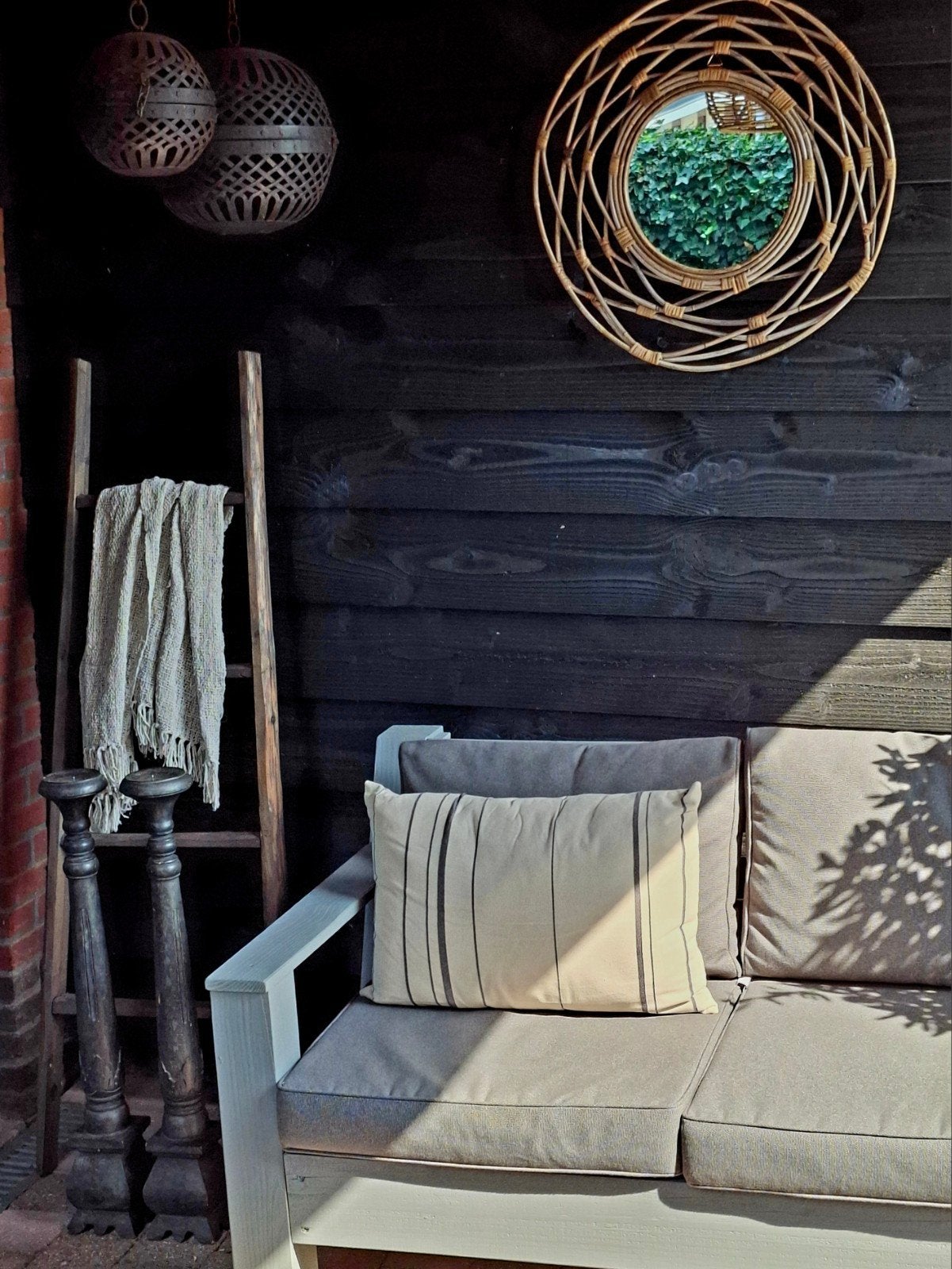 Houten loungeset grijs, Ophalen, Gebruikt, 3 zitplaatsen, Bank