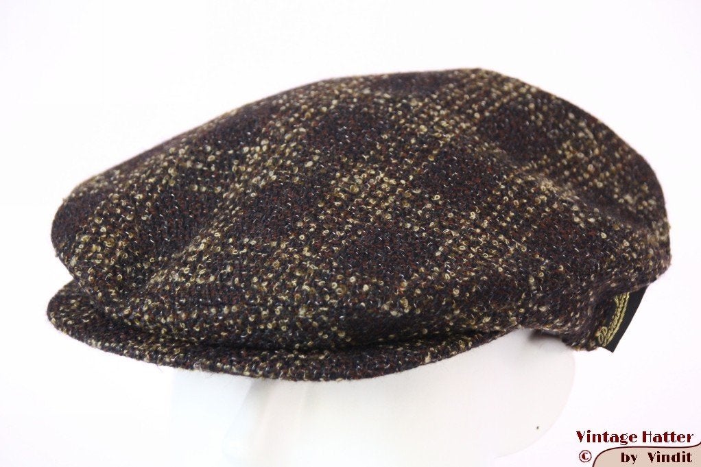 Platte pet Borsalino Ferla bruin geruit wol 55 = S -XS nieuw, 55 cm (S, 6⅞ inch) of minder, Nieuw, Ophalen of Verzenden, Pet