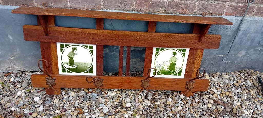 Art Nouveau wandkapstok met Hollandse Boeren Tegels, Ophalen