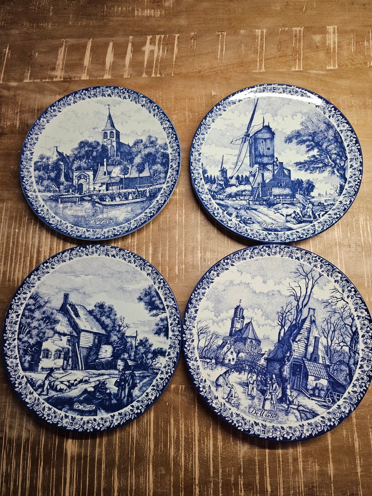 Set van 4 Delfts Blauwe wandborden - De Vier Jaargetijden, Antiek en Kunst, Ophalen