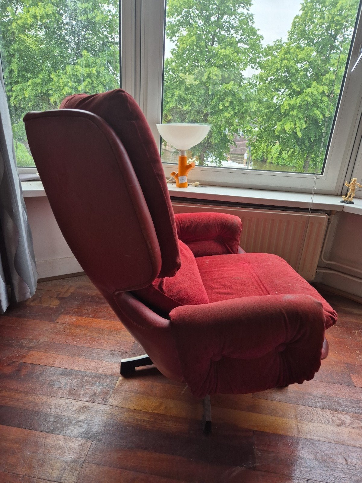 Vintage jaren '70 draaifauteuil rood - Scandinavisch design, Ophalen, Gebruikt, 75 tot 100 cm, 75 tot 100 cm