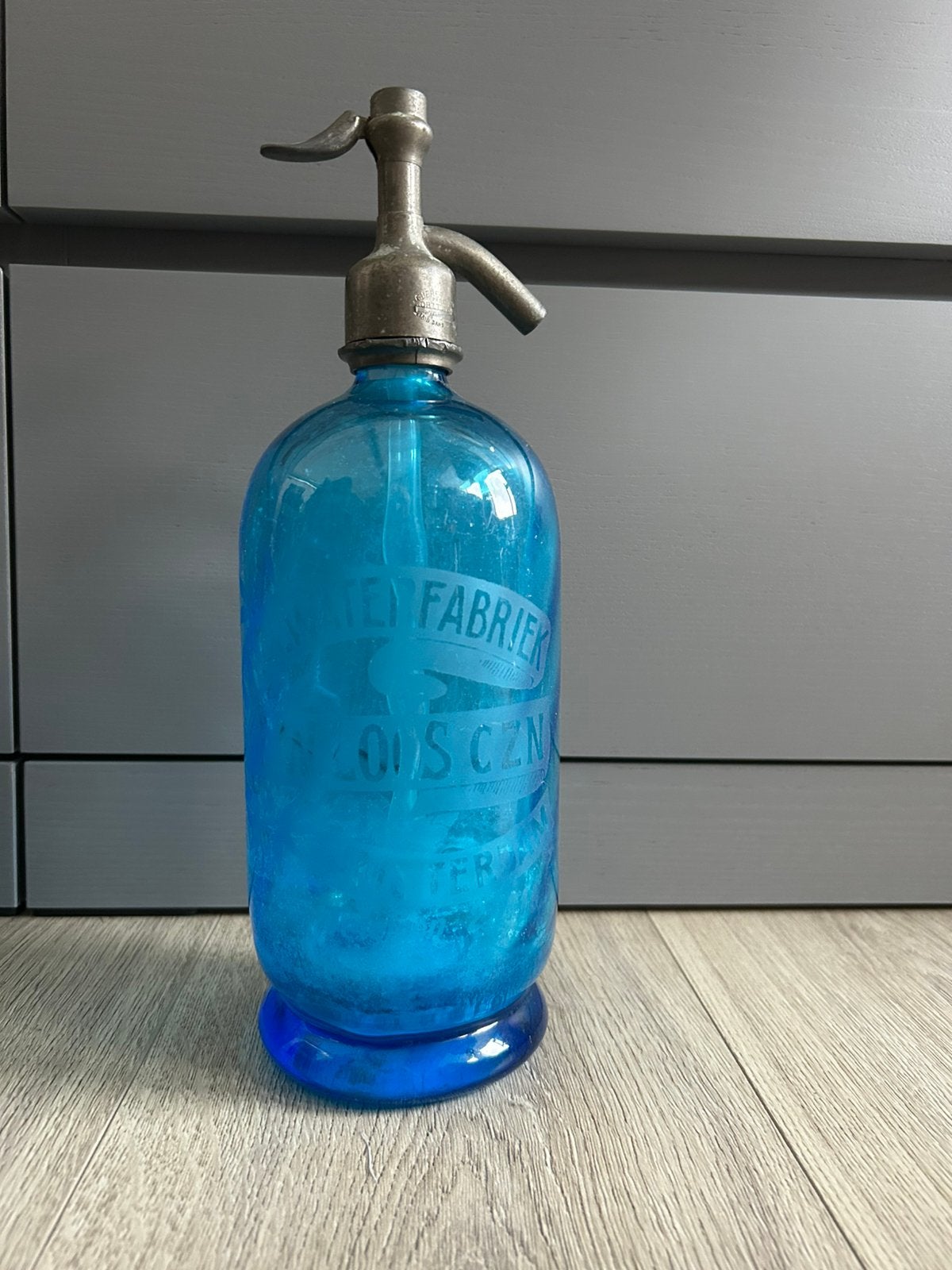 Vintage Sifonsoda fles - Blauw glas - Amsterdam, Ophalen of Verzenden