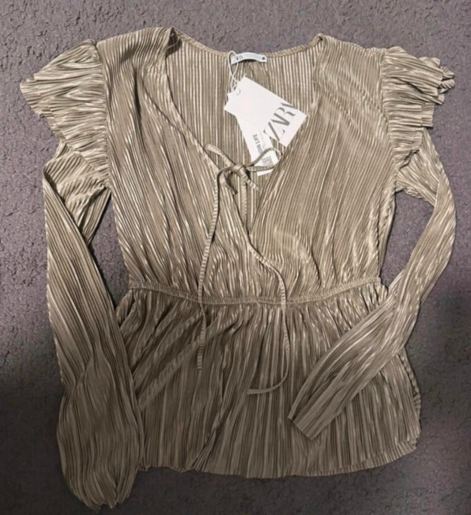 Zara plissé V-hals longsleeve top Maat M, Maat 38/40 (M), Overige kleuren, Nieuw, Ophalen of Verzenden