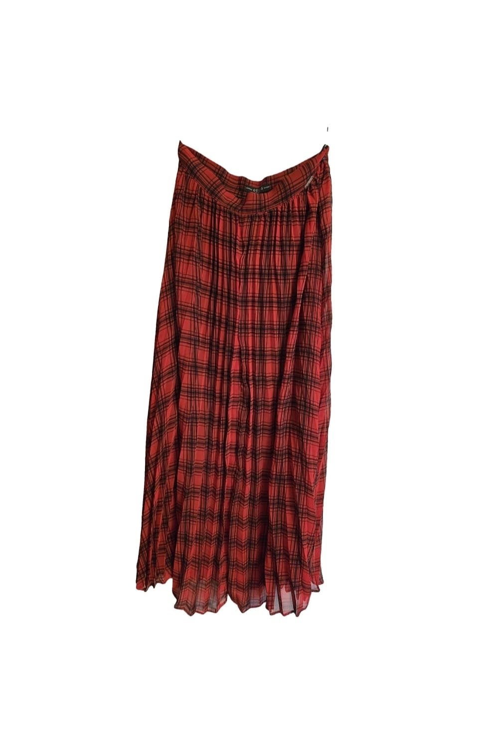 GUESS Rode Geruite Geplooide Midi Rok, Ophalen, Zo goed als nieuw, Maat 36 (S), Rood