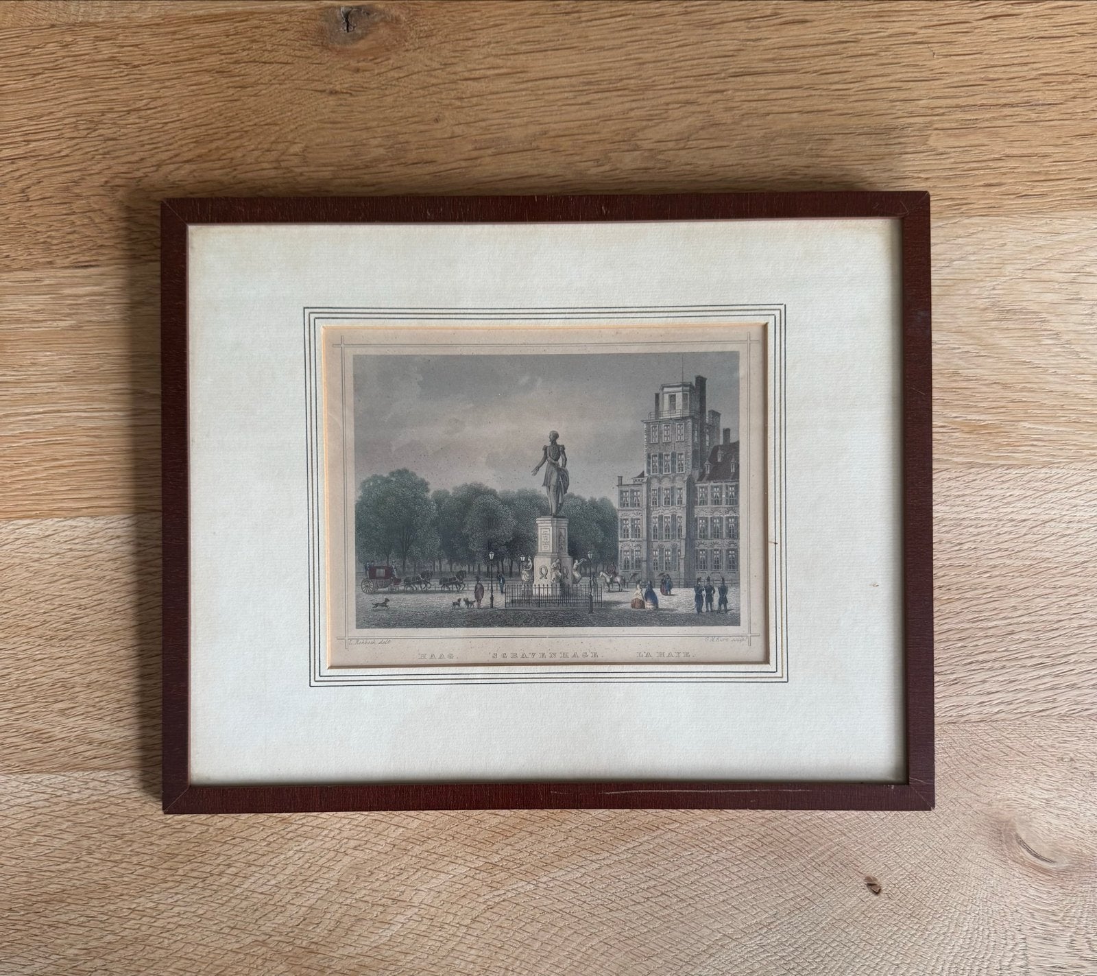 Antieke Gravure: Den Haag Stadsgezicht, Ophalen, Ingelijst, 1800 - 1899, Stadsgezicht