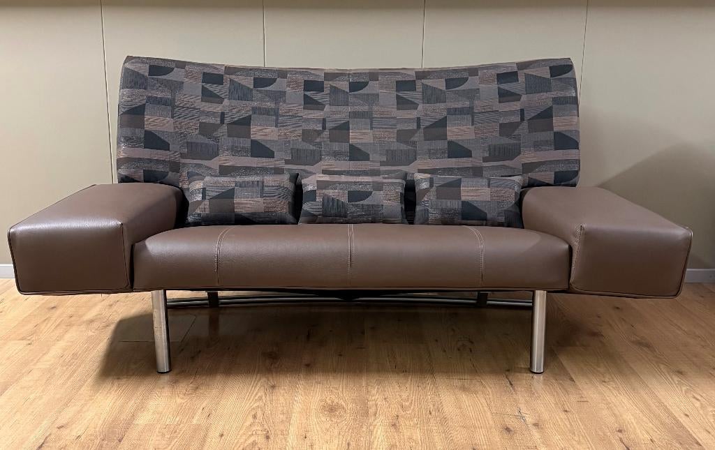 Montis Marquise 2 zits bank refurbished, nieuwe stof en leer, 100 tot 125 cm, Nieuw, Ophalen of Verzenden, Rechte bank