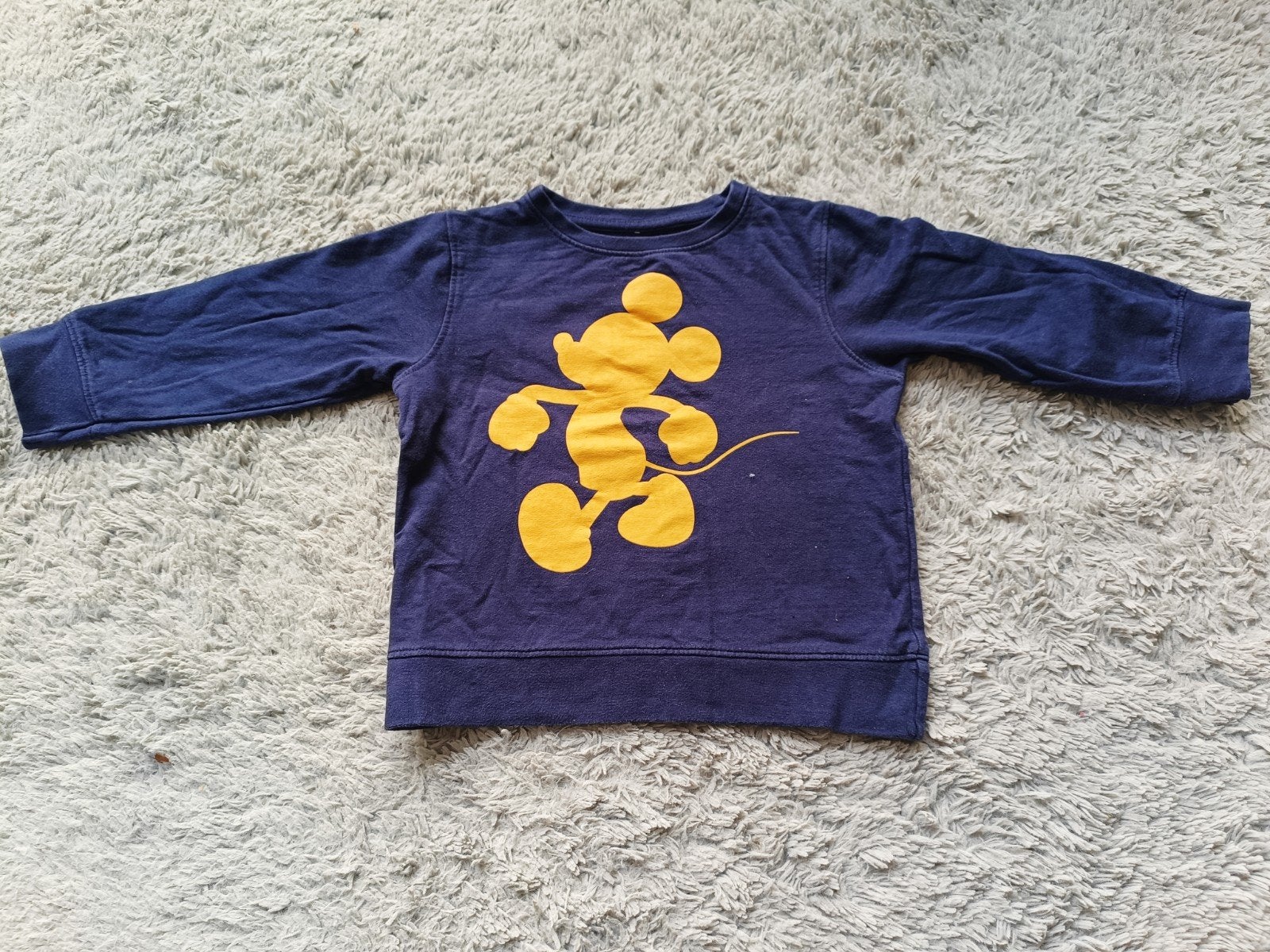 Donkerblauw sweater met Mickey Mouse opdruk, Gebruikt, Jongetje of Meisje, Ophalen of Verzenden, Onbekend