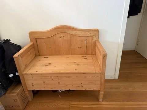 Oude grenen klepbank / boerenbank met opbergruimte, Ophalen