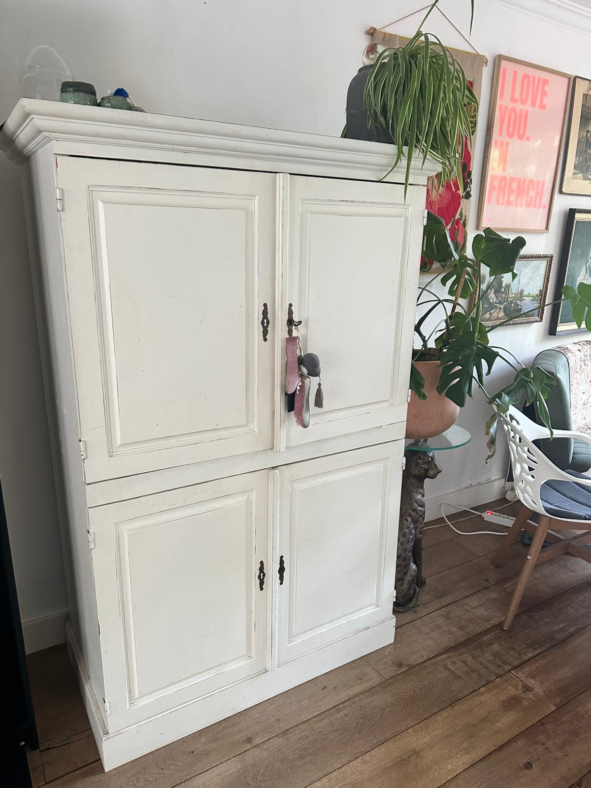Landelijke houten witte kast (opknapper), Huis en Inrichting, Kasten | Dressoirs, Ophalen, Landelijk klassiek, 50 tot 100 cm, Overige houtsoorten