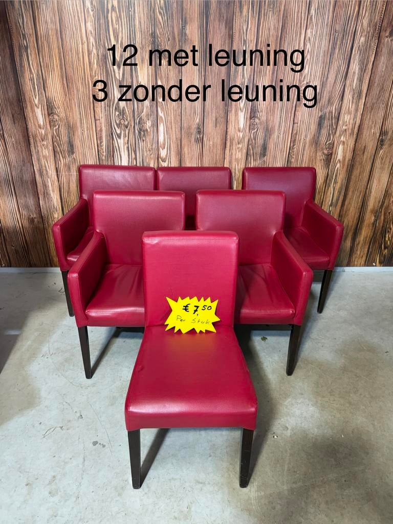 Partij Rode Leren Stoelen – Horeca / Mancave, Ophalen, Zo goed als nieuw, Zwart, Vijf, Zes of meer stoelen