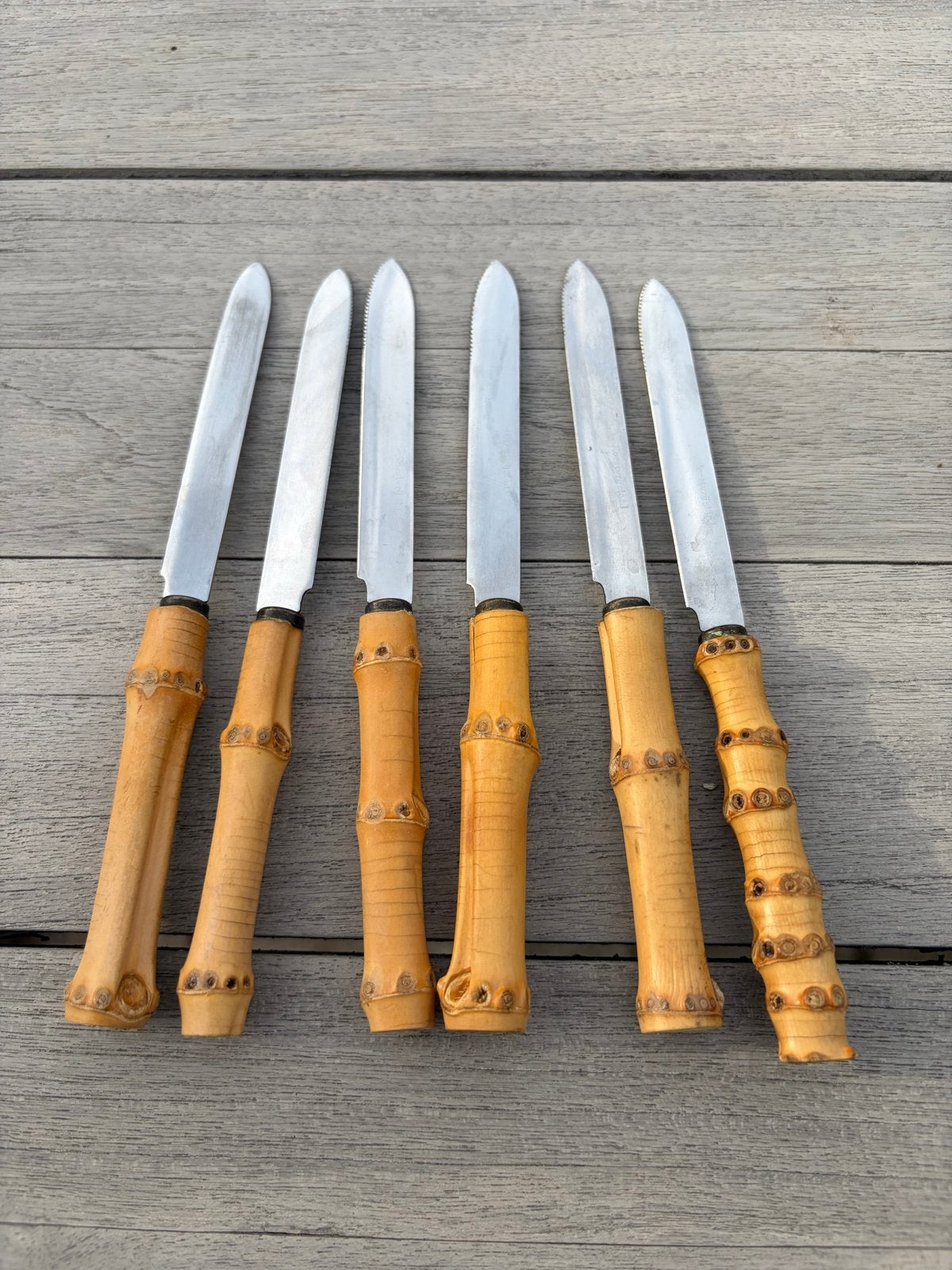 Vintage bamboe mesjes - Set van 6, Antiek en Kunst, Antiek | Bestek, Ophalen of Verzenden