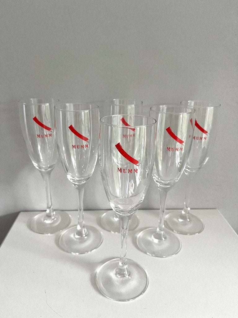 Zes champagneglazen Mumm Champagne, Antiek en Kunst, Ophalen of Verzenden
