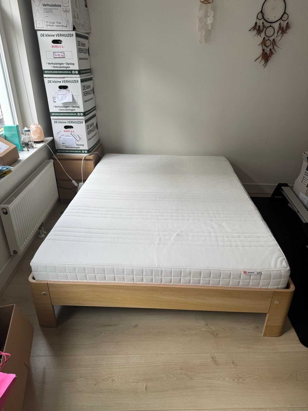 Echt Auping bed 140x200cm Twijfelaar, eventueel incl matras, Huis en Inrichting, Slaapkamer | Bedden, Ophalen, Gebruikt, Beige