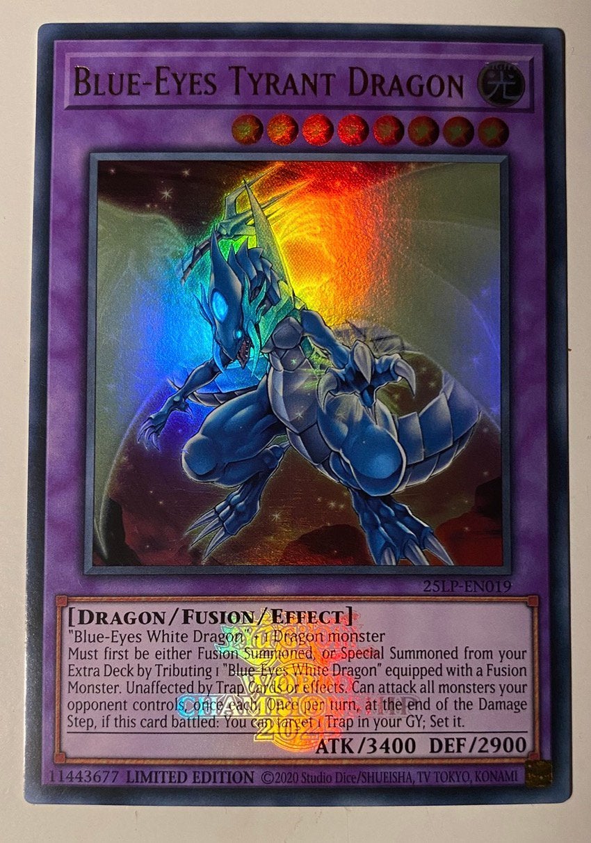 Yu-Gi-Oh! Blue-Eyes Tyrant Dragon World Championship Promo !, Ophalen of Verzenden, Zo goed als nieuw, Losse kaart, Foil