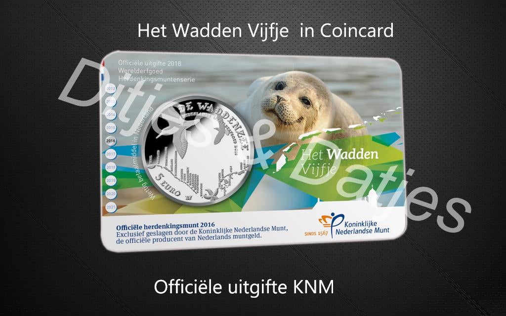 Wadden Vijfje in coincard KNM, Ophalen of Verzenden, Koningin Beatrix, Euro's