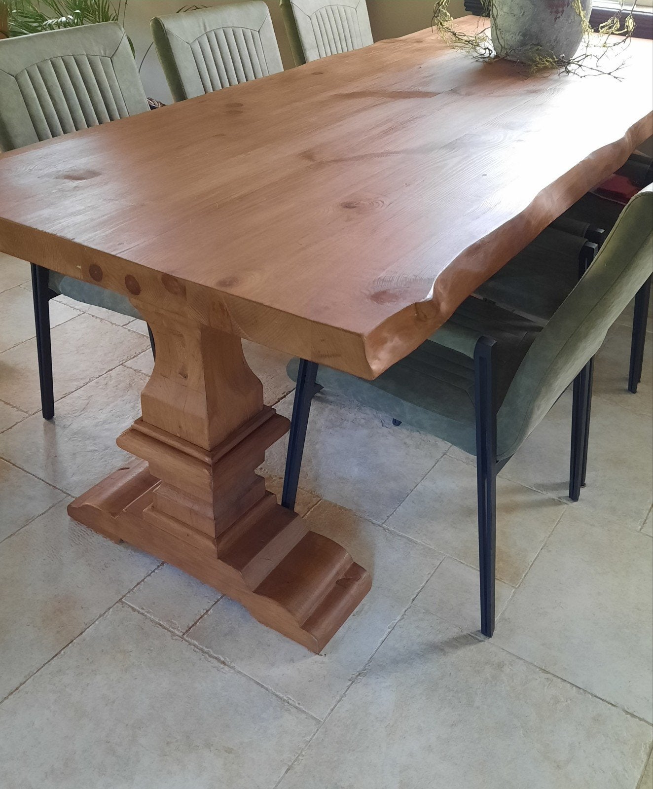 Massieve houten kloostertafel met robuuste poten 2.40x1.00, Ophalen, Gebruikt, 200 cm of meer, 50 tot 100 cm