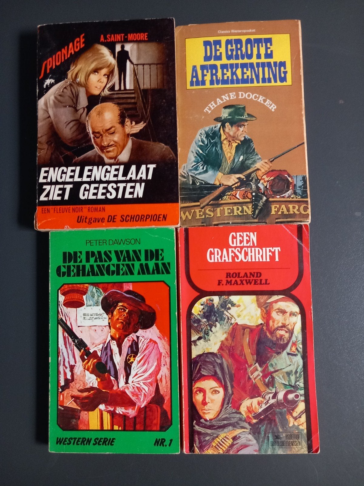 4 Vintage Western Leesboeken, Ophalen of Verzenden, Gelezen, A. Saint-Moore, Thane Docker, Peter Dawson, Roland F. Maxwell, Nederland