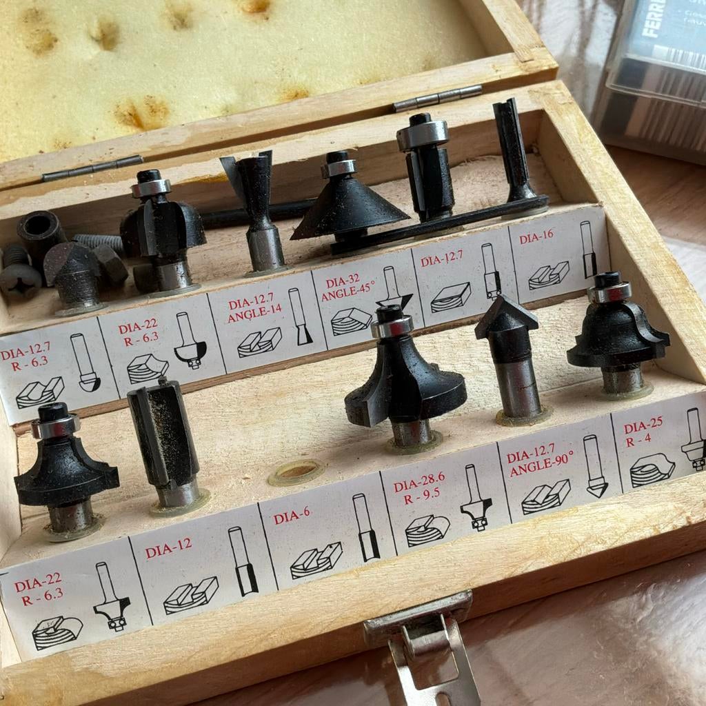 Kinzo Bovenfrees Set - Diverse Frezen in Houten Kist, Ophalen of Verzenden, Gebruikt, Bovenfrees