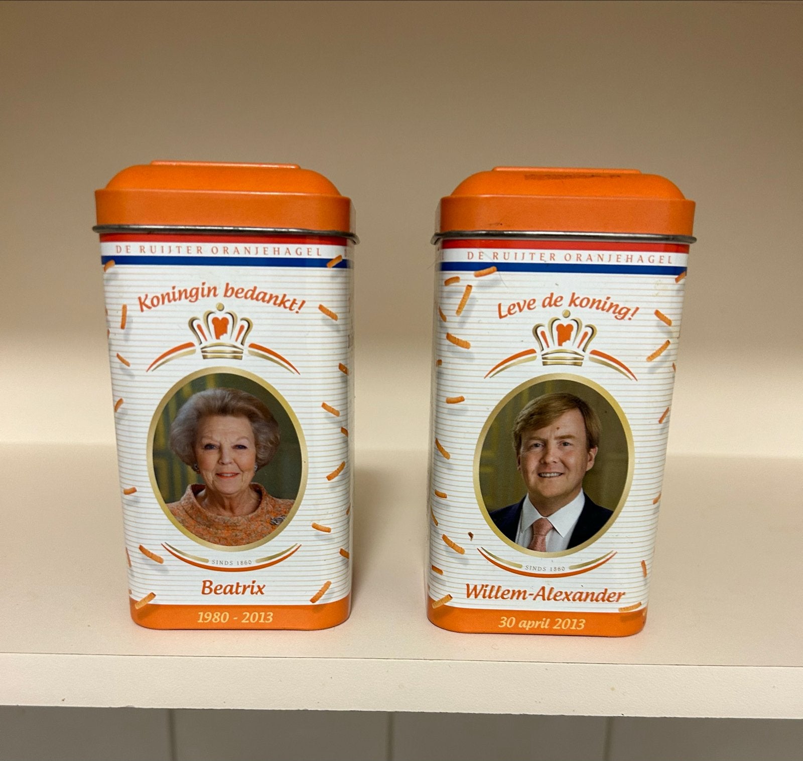De Ruijter Oranjehagel blikken Beatrix, Willem-Alexander, Má, Verzamelen, Ophalen of Verzenden, Gebruikt, Nederland, Overige typen