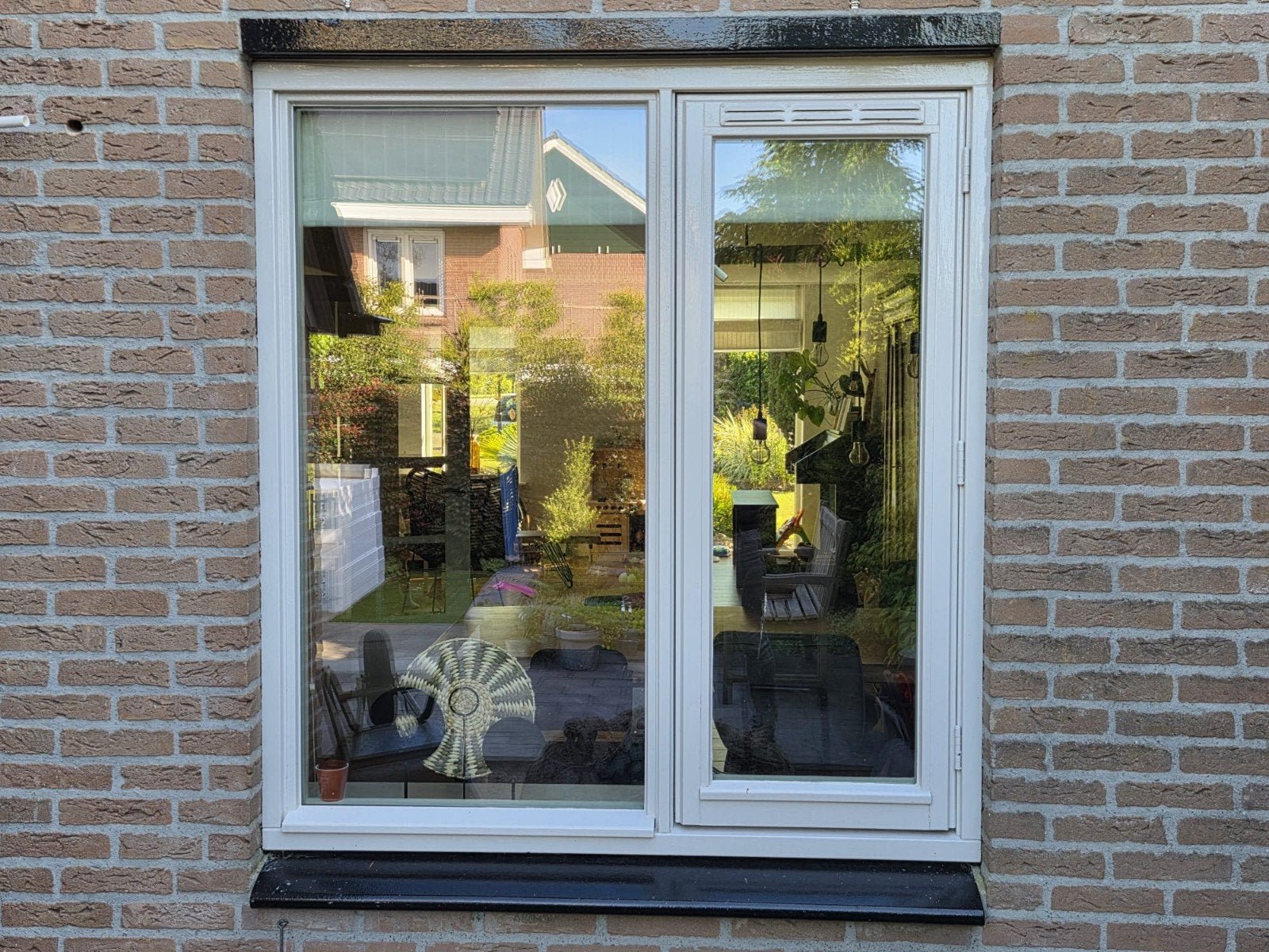 Hardhouten kozijn met dubbel glas, Ophalen, Gebruikt, Raamkozijn, 150 tot 225 cm