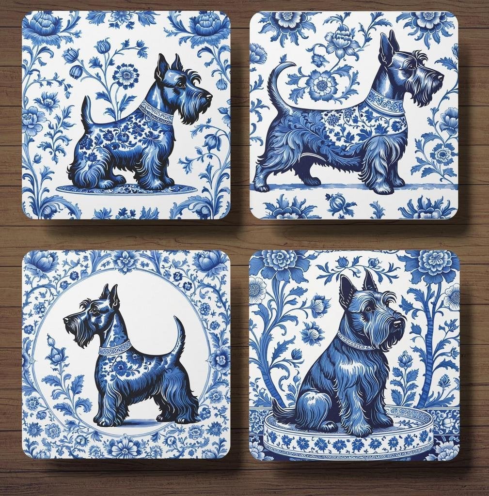 Schotse Terriër Delfts Blauw onderzetters met houder, Ophalen of Verzenden, Nieuw