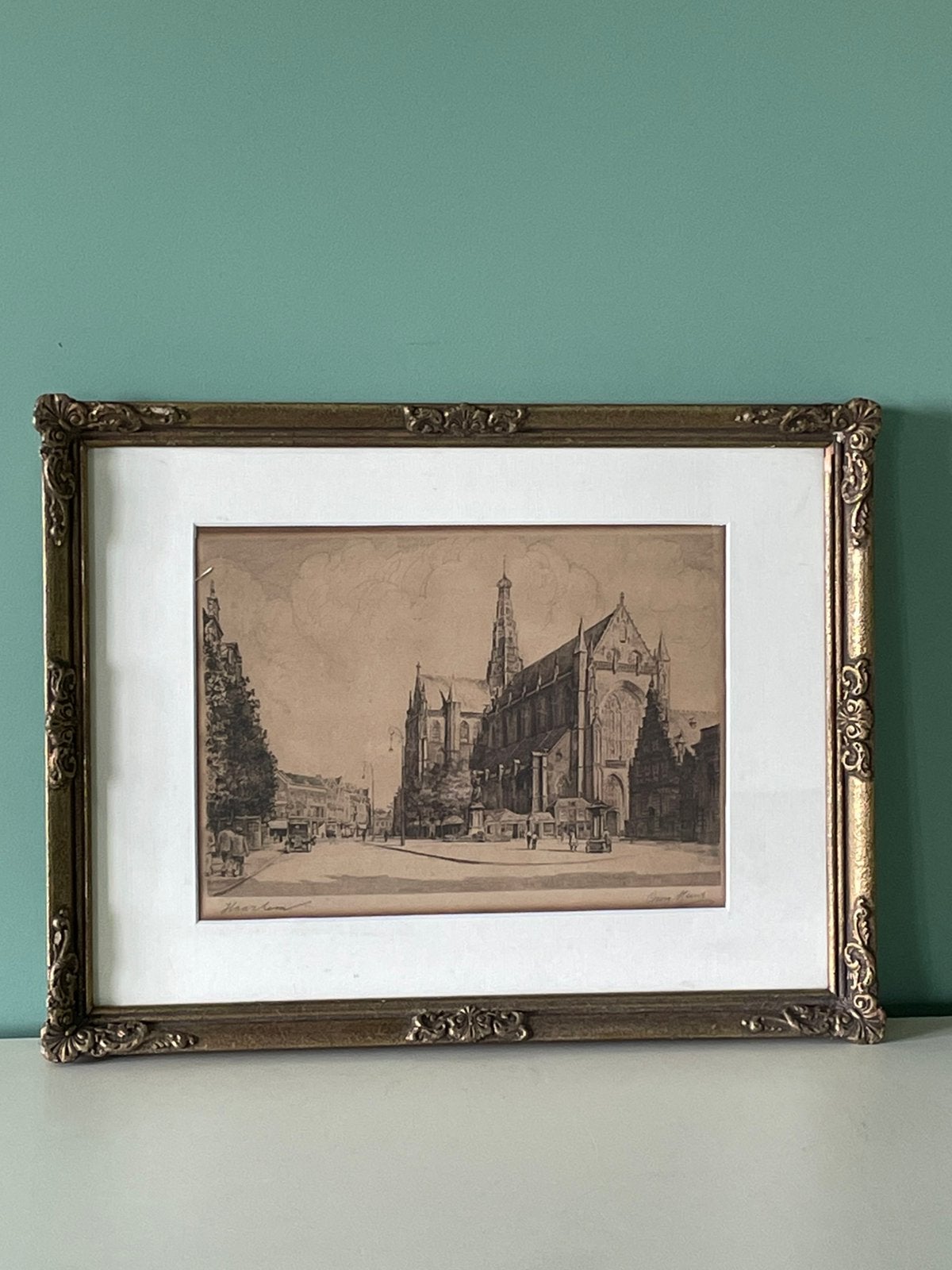 Originele ets “Grote Markt Haarlem” - Georg Keens - ca. 1930, Antiek en Kunst, Ets, Stadsgezicht, Ophalen of Verzenden, 20 cm