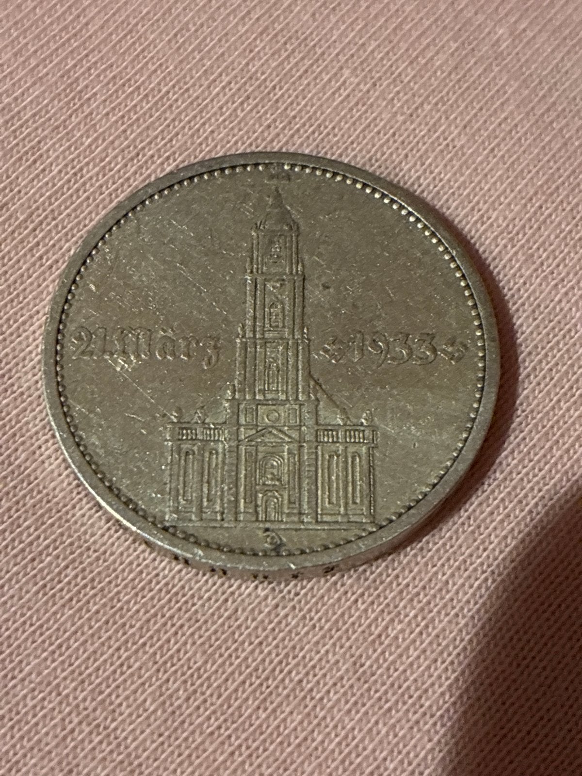 Duitse 5 Reichsmark 1934 Hindenburg Kerk D, Ophalen of Verzenden, Duitsland, Losse munt, Goud