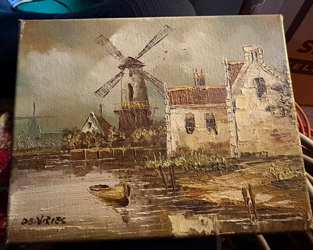 Oud Hollands Molenlandschap Schilderij - Gesigneerd, Ophalen of Verzenden