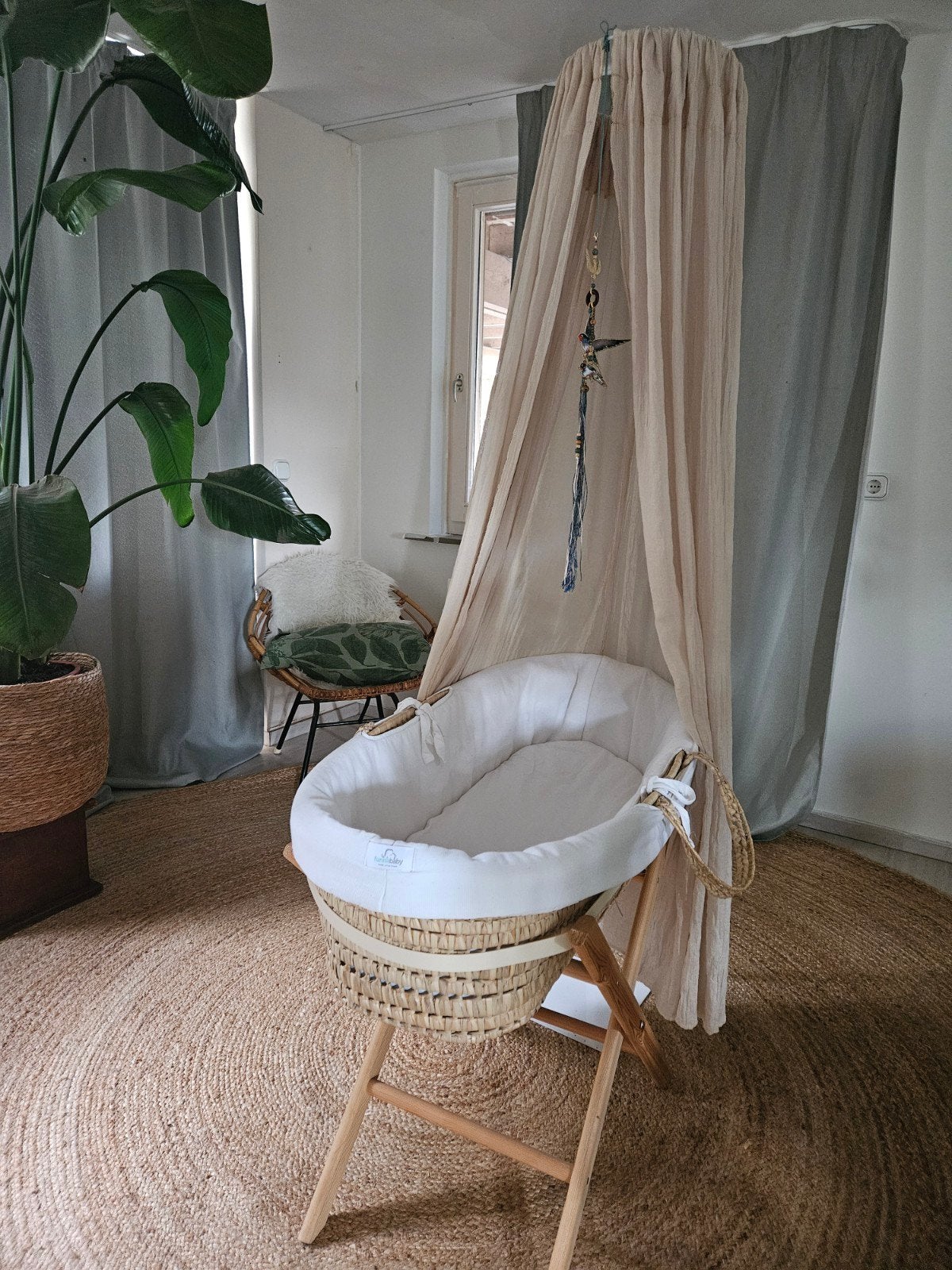 Wieg rotan riet bohemian boho mozesmandje/ mozesmand, Ophalen, Zo goed als nieuw, Wieg