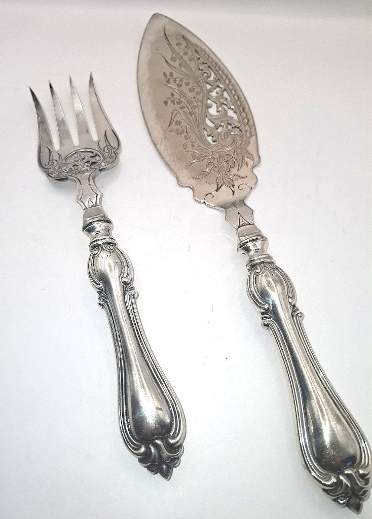 Antiek Art Nouveau stijl vis serveer set van rond 1900, Antiek en Kunst, Antiek | Bestek, Ophalen of Verzenden